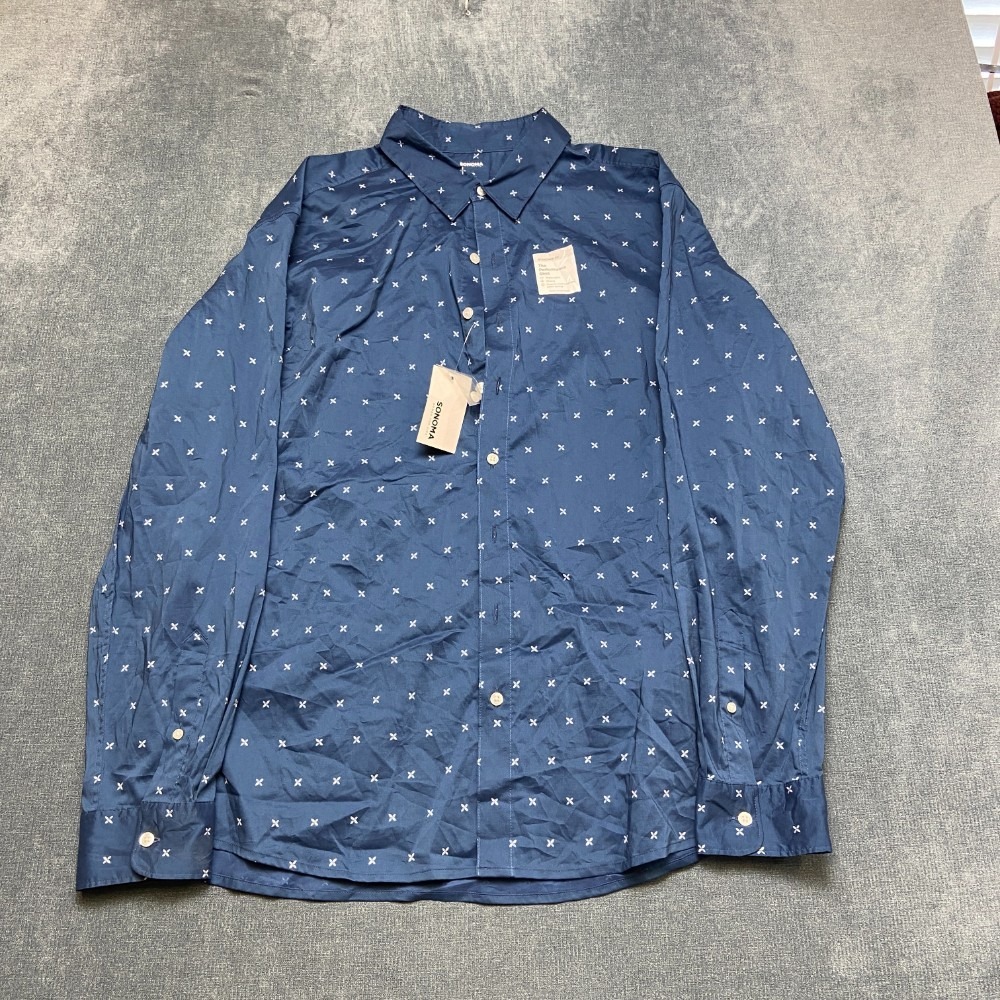 Sonoma Goods For Life Standard Fit Shirt Mens 2XL Navy Blue Cotton Button Up